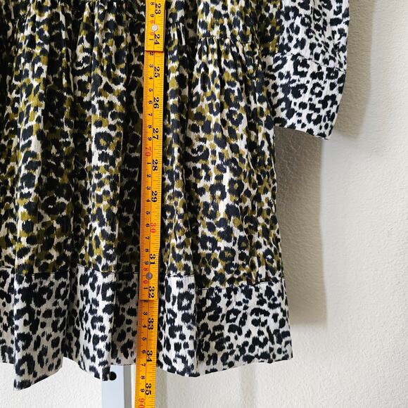 ULLA JOHNSON Amira Leopard Print Long Puff Sleeve Mock Neck Mini Dress Sz 2 - Picture 15 of 16